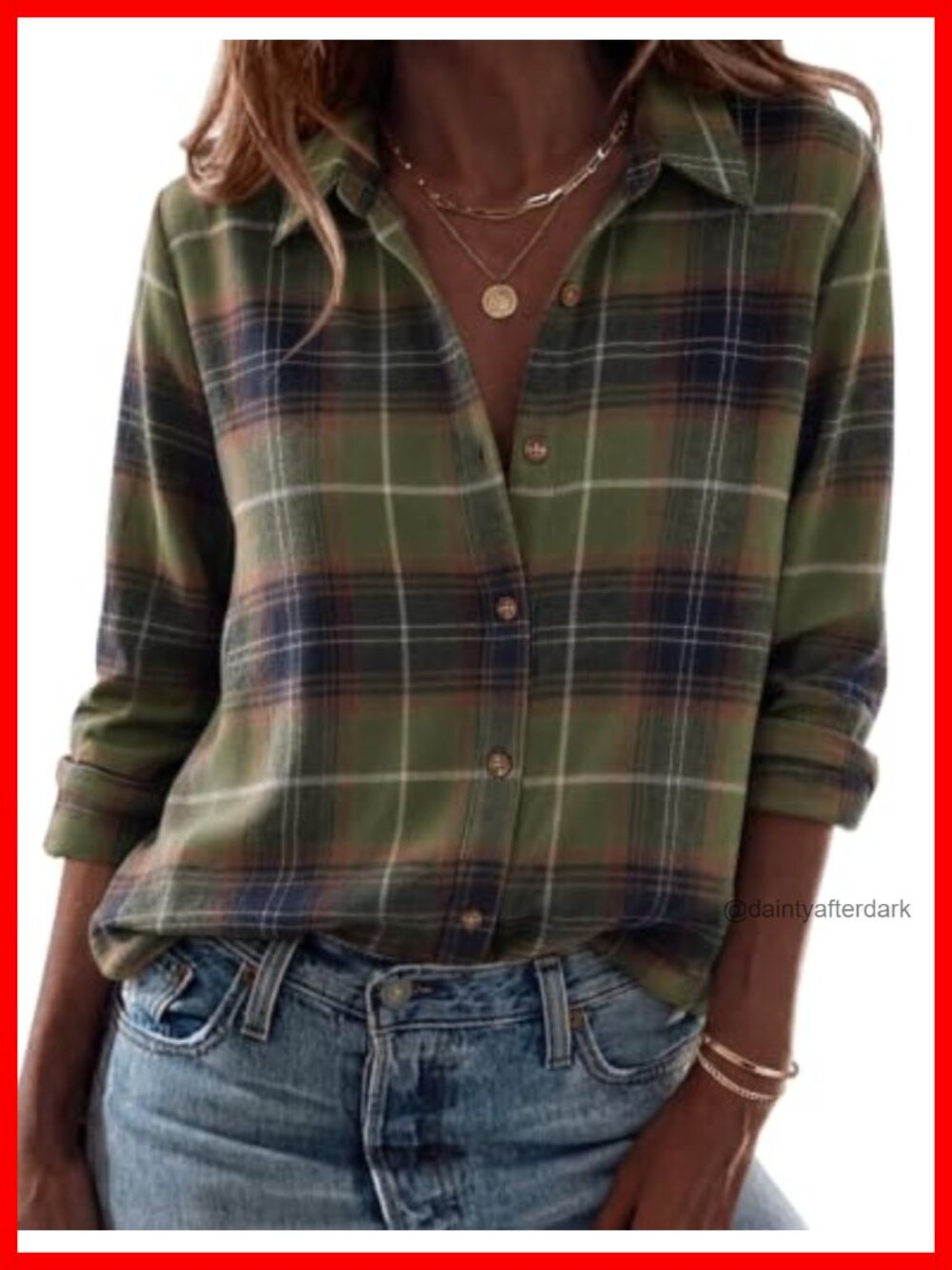 Plaid Flannel Button Down Shirt Long Sleeve Casual Work Blouse